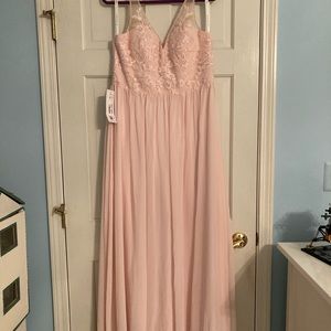 Azazie Amy style dress in blushing pink. Size 14, never worn, tag still on.